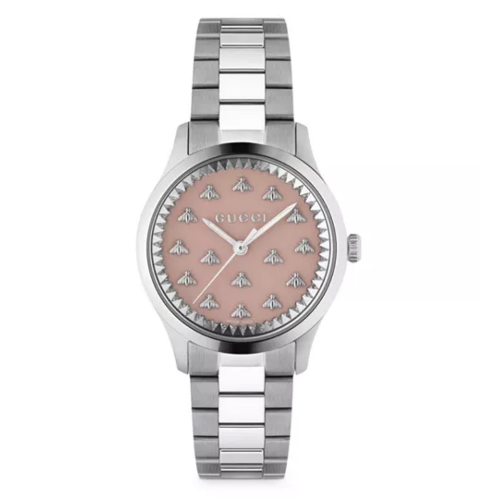 Gucci G-Timeless with Bee Motif Pink Dial and Stainless Steel Bracelet Watch